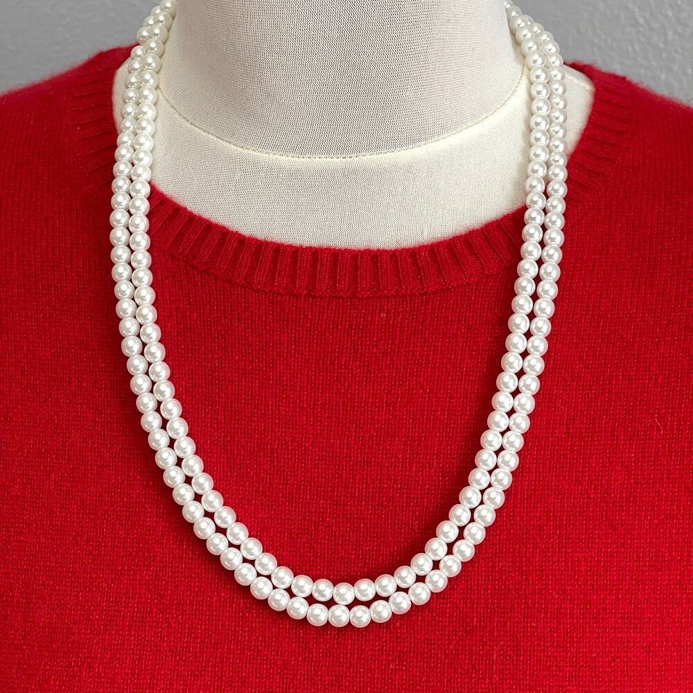Faux Pearls White Silver-tone 2 Strands Fashion Necklace
